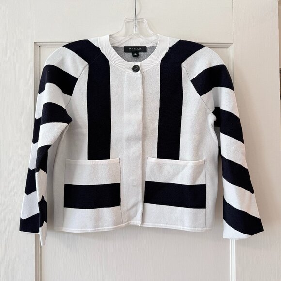 Ann Taylor | Mixed Stripe Sweater Jacket - Picture 1 of 9